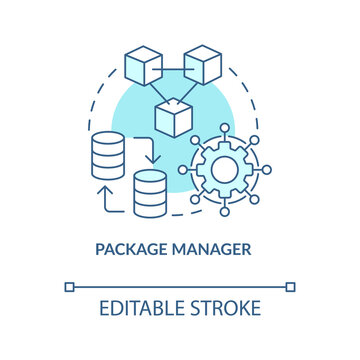Package manager turquoise concept icon. Software tool. Web industry transformation abstract idea thin line illustration. Isolated outline drawing. Editable stroke. Arial, Myriad Pro-Bold fonts used