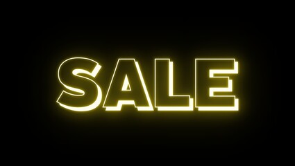 Sale Neon Text. 3d text. sale banner. neon banner, night bright advertising, light art. black background. illustration