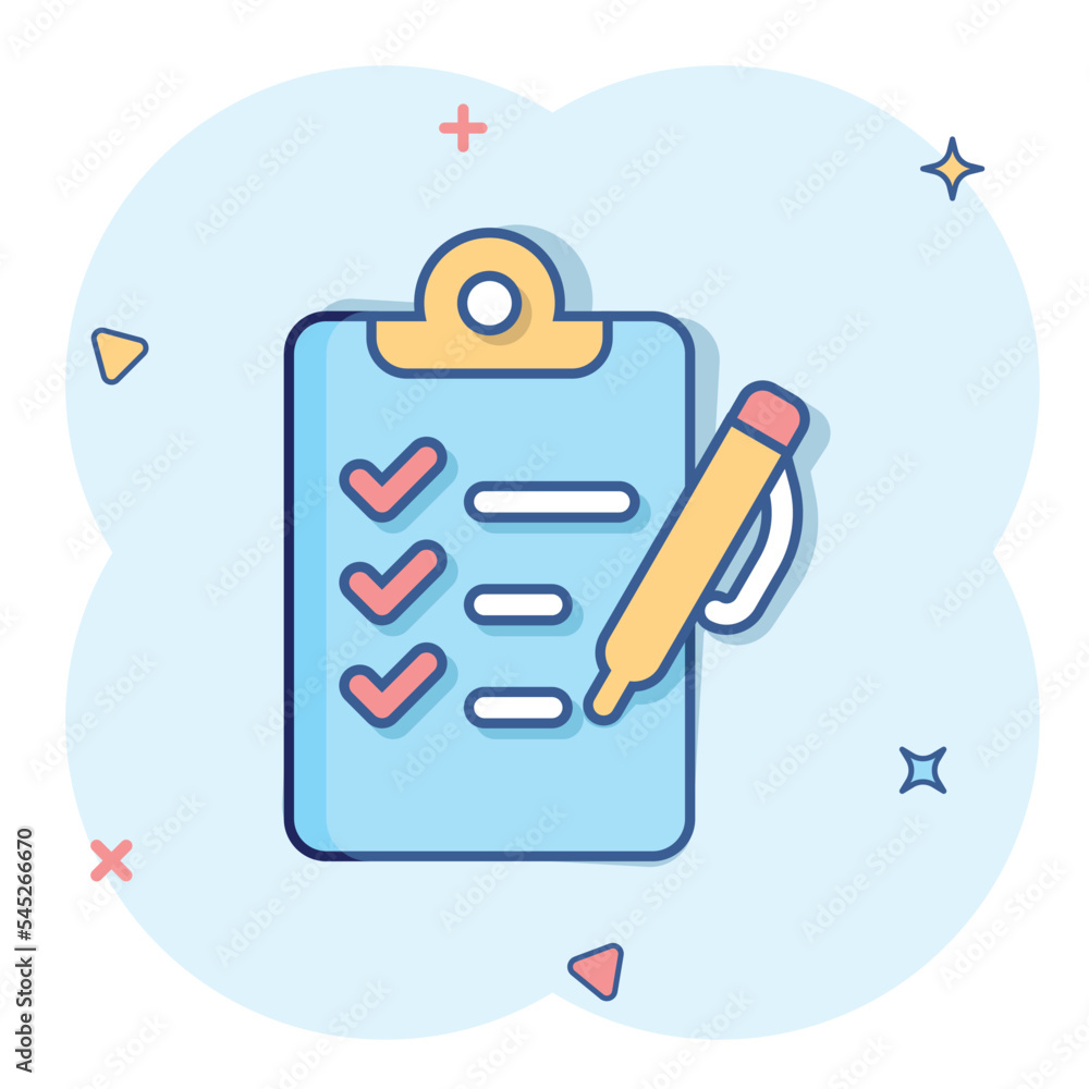 Poster to do list icon in comic style. document checklist cartoon vector illustration on white isolated bac