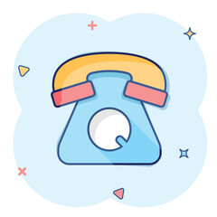 Mobile phone icon in comic style. Telephone talk cartoon vector illustration on white isolated background. Hotline contact splash effect business concept.