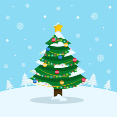 Christmas tree, postcard, merry christmas. Vector illustration