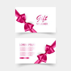 Gift voucher with pink bow. Vector illustration