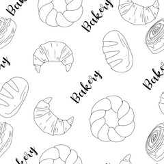 Butter pastry pattern. Confectionery. Bun for breakfast. Loaf. Bakery. Vector illustration on a white background.