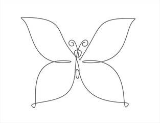 One continuous single line of butterfly isolated on white background.