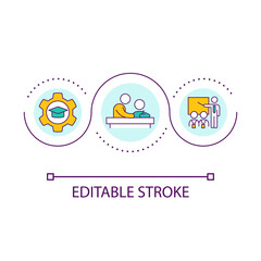 Mentorship loop concept icon. Student assessment program. Education industry improvement abstract idea thin line illustration. Isolated outline drawing. Editable stroke. Arial font used