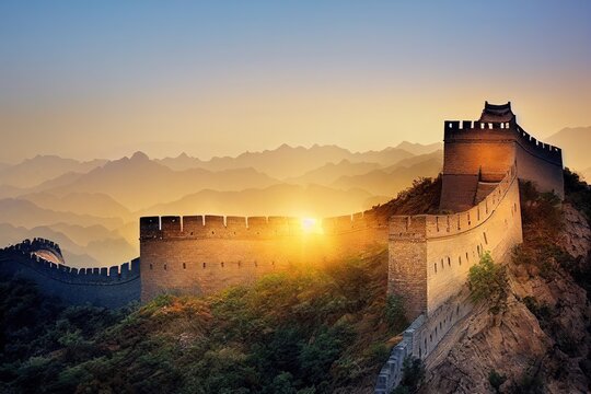 the great wall with sunset glow