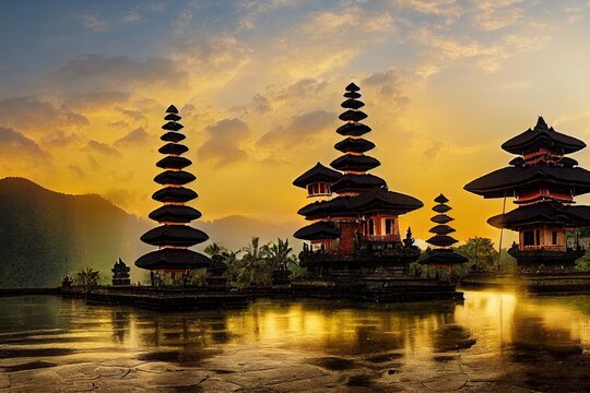 Pura Ulun Danu Bratan Temple In Bali, Indonesia.