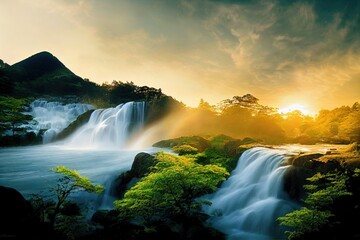 Nabegatai, waterfall in forest, Kumamoto Japan - obrazy, fototapety, plakaty