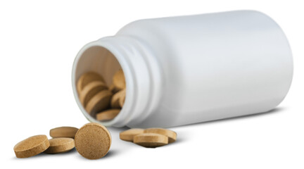 Plastic bottle on a with pills, healthy diet concept