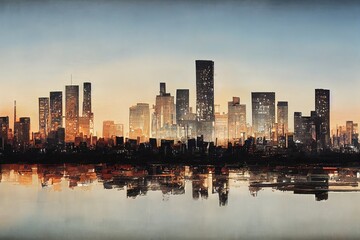 Obraz premium Panoramic skyline and buildings with empty road