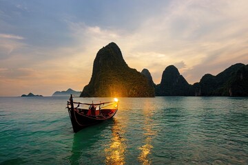Thai traditional wooden longtail boat