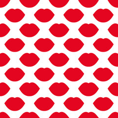 Red lips. Seamless vector pattern. Texture illustration on a white background. Fashion background. Trendy for modern designs, prints, textiles, fabrics, wallpaper, wrapping, paper, and banners.