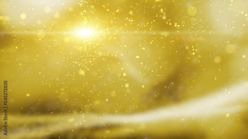 Poster looped gold colored glitter shimmering bokeh particles on bright shining empty copy space animation 