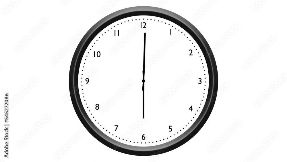 Sticker beautiful silver black wall analog round clock loop animation. isolated on white.