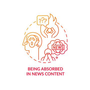 Being absorbed in news content red gradient concept icon. Content anxiety. Negative impact of doomscrolling abstract idea thin line illustration. Isolated outline drawing. Myriad Pro-Bold font used