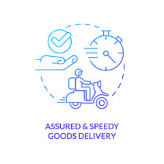 Assured and speedy goods delivery blue gradient concept icon. Quick post. Fast shipping. Courier service abstract idea thin line illustration. Isolated outline drawing. Myriad Pro-Bold font used