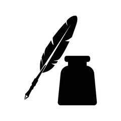 Fountain pen ink bottle quill icon | Black Vector illustration |