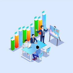 Isometric illustration with business people in a meeting
