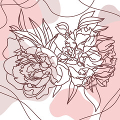 Neutral Colors Floristic linear Illustration with peonies