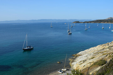 Plage de la courtade et pointe de Lequin, île de Porquerolles, île d'Hyères, Var, France