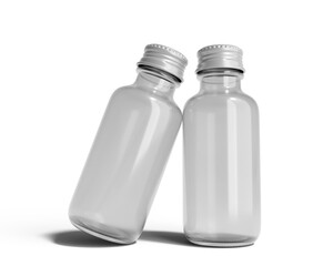 Blank Clear Glass Dropper Bottle & Aluminium Cap with transparent background. 3D render.
