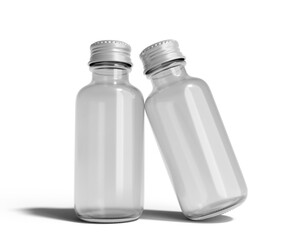 Blank Clear Glass Dropper Bottle & Aluminium Cap with transparent background. 3D render.
