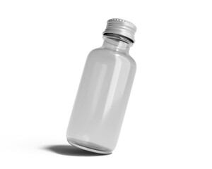 Blank Clear Glass Dropper Bottle & Aluminium Cap with transparent background. 3D render.
