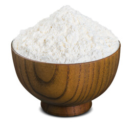 White wheat flour in wooden bowl