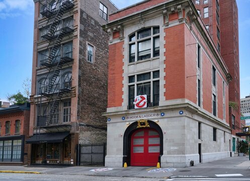 New York, NY - October, 2022:   Fire station in the Tribeca district built in 1905 which was used for the Ghostbusters movies.