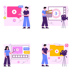 Pack of Media and Multimedia Flat Illustrations 
