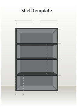 An empty shelf template with dimensions marks