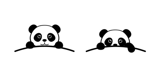 Little Panda. Cartoon Panda. Cute Panda Face. Baby Shower. Paws up over wall.