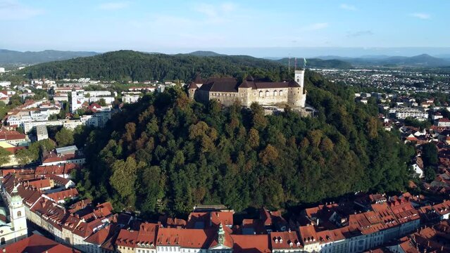 Flying over Ljubljanski grad in summer