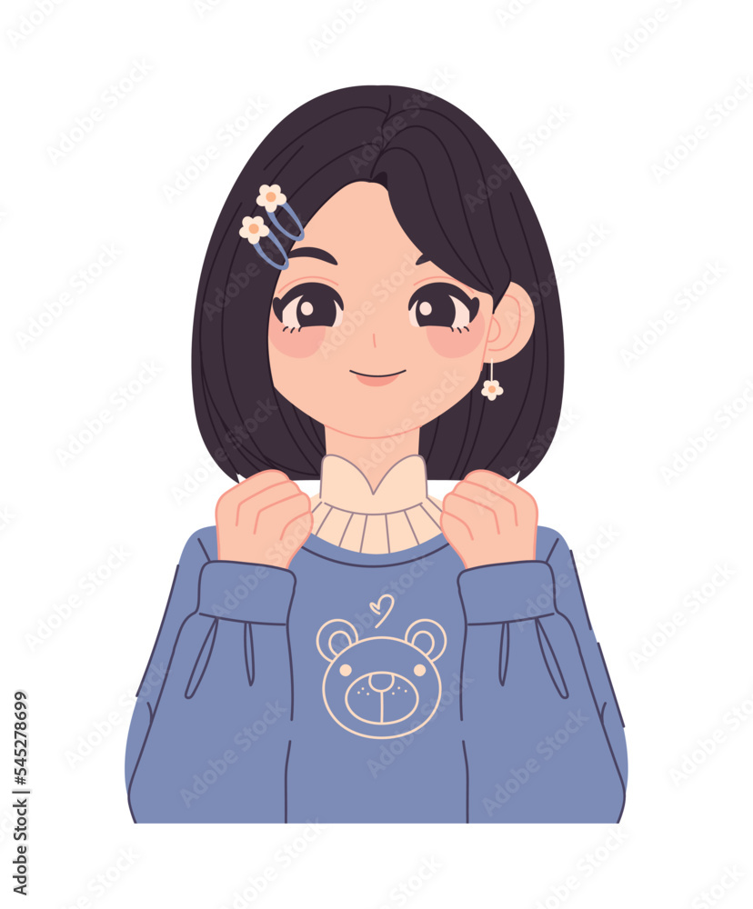 Sticker cute girl with sweater