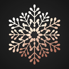 Snowflake gold luxury style isolated on black background for greeting card, animation, printing, party poster, banner, promotion, web design, decoration. Vector 10 eps