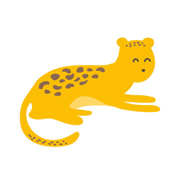 Cartoon jaguar on a white background. Flat cartoon illustration for kids. Icon on white