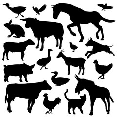 Set of farm animals silhouette