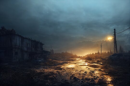 sc&egrave;ne post apocalyptique avec un personnage de dos