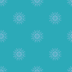 Vector pattern with snowflakes on a blue background. Seamless pattern for New Year and Christmas. Suitable for background and wrapping paper, fabric in winter version. Vintage decorative elements.
