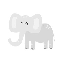 Cute cartoon elephant in hand drawn style. Isolated on white background.