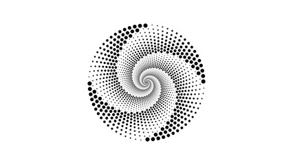 Abstract halftone dots in spiral optical illusion pattern, Vortex dotted spiral with a white background, Black dotted spiral vector logo.