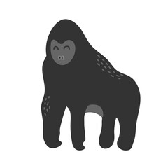 Gorilla African animals and wildlife, isolated primate species. Orangutan or big ape. Flat cartoon, vector illustration