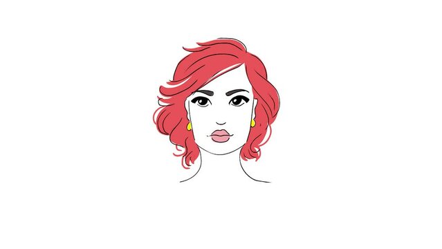 Painted faces of girls. Face change. Colorful hair. Different type of face. Color lipstick. Model. Female image. Fashionable style. White background.