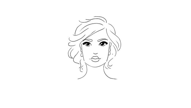 Painted faces of girls. Face change. Different type of face. Line drawing. Model. Female image. Fashionable style. White background.