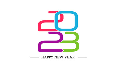 Happy new year logo text design 2023 with colorful creative concept