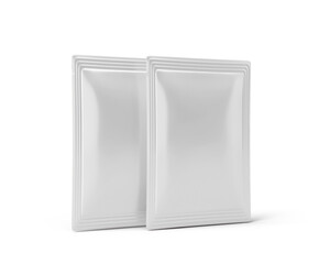Blank sachet pouch packaging with transparent background. 3d render.