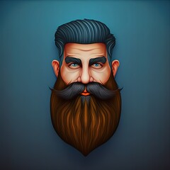 Manly face, man with a beard and mustache, lumberjack style, movember, no shave isolated illustration, blue background