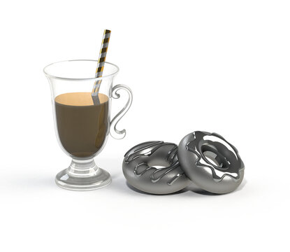 Coffee and Silver Donuts, 3D rendering