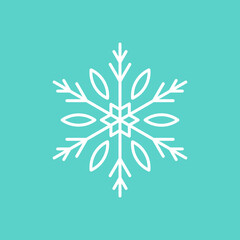 Cute flat snowflake shape on turquoise background. Minimal vector illustration