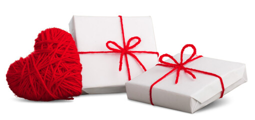 Close-up of gift boxes for valentine day on background